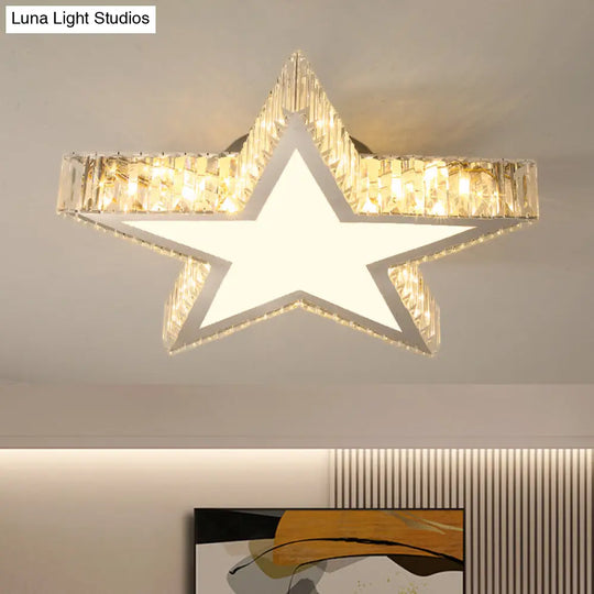 Contemporary Star Crystal Led Ceiling Lamp - Stainless Steel Flush Mount Light