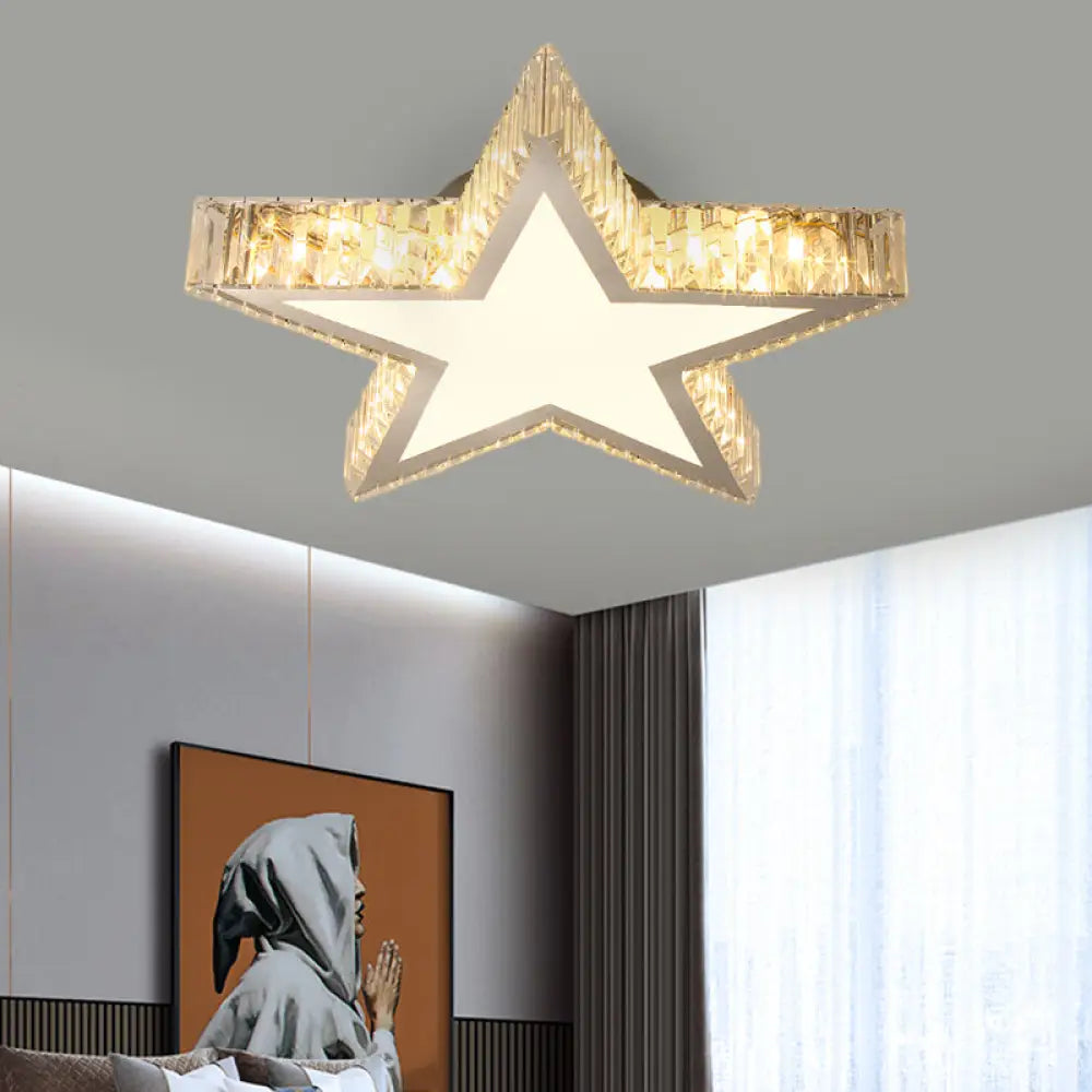 Contemporary Star Crystal Led Ceiling Lamp - Stainless Steel Flush Mount Light Stainless - Steel