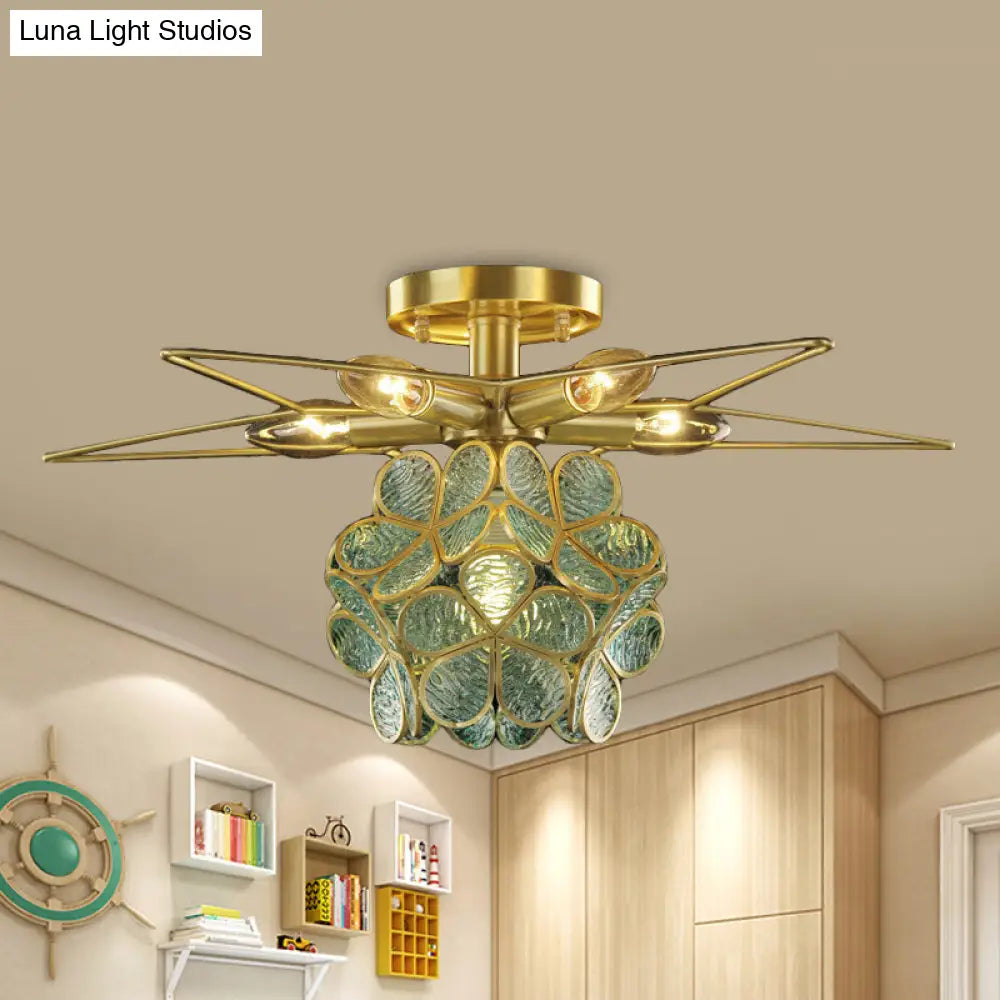 Contemporary Star Metal Close To Ceiling 1-Light Semi-Flush Mount Green