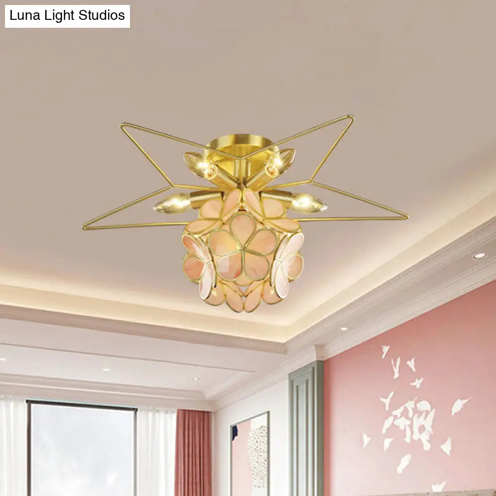 Contemporary Star Metal Close To Ceiling 1-Light Semi-Flush Mount Pink