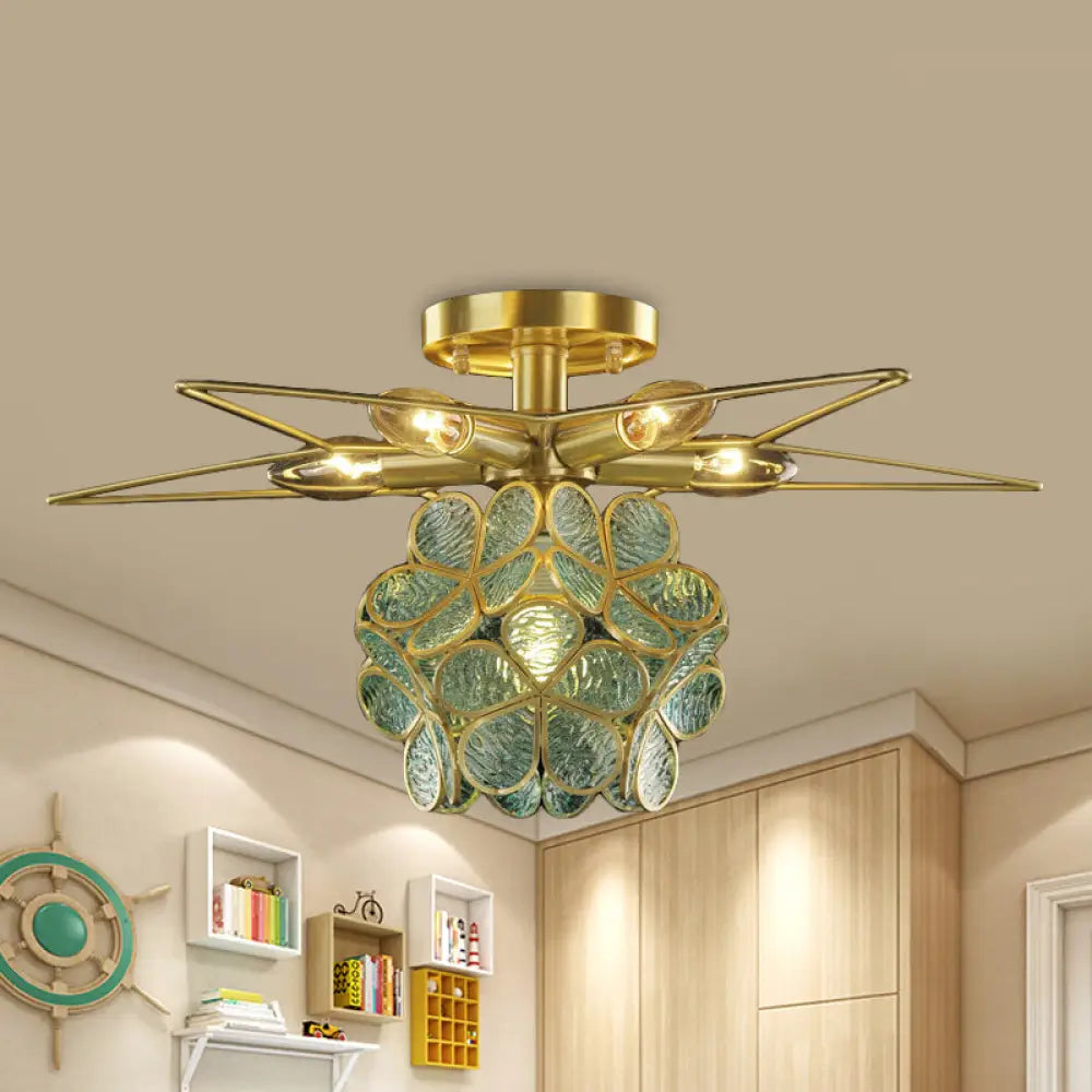 Contemporary Star Metal Close To Ceiling 1 - Light Semi - Flush Mount Green