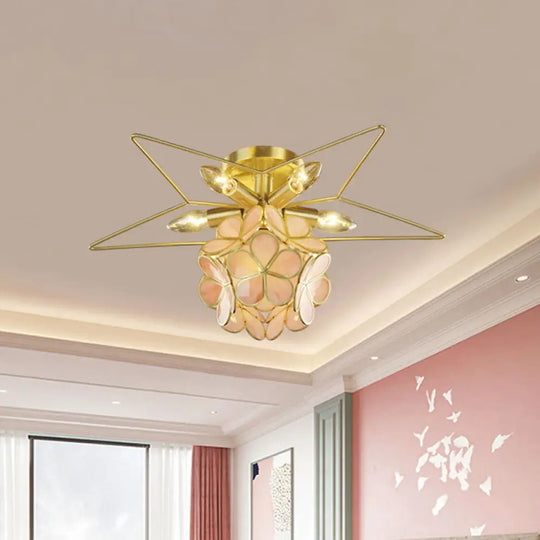 Contemporary Star Metal Close To Ceiling 1 - Light Semi - Flush Mount Pink