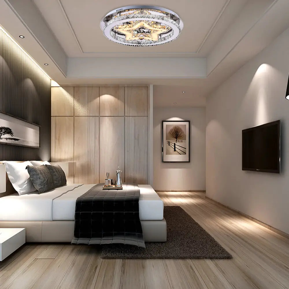 Contemporary Star Semi Flush Pendant Light With Clear Crystal Shade - Led Ceiling Lighting In