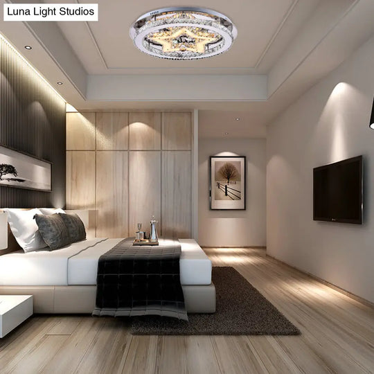 Contemporary Star Semi Flush Pendant Light With Clear Crystal Shade - Led Ceiling Lighting In Chrome