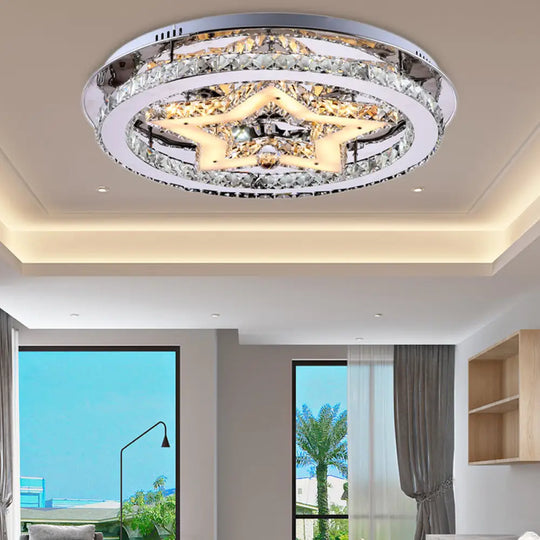 Contemporary Star Semi Flush Pendant Light With Clear Crystal Shade - Led Ceiling Lighting In