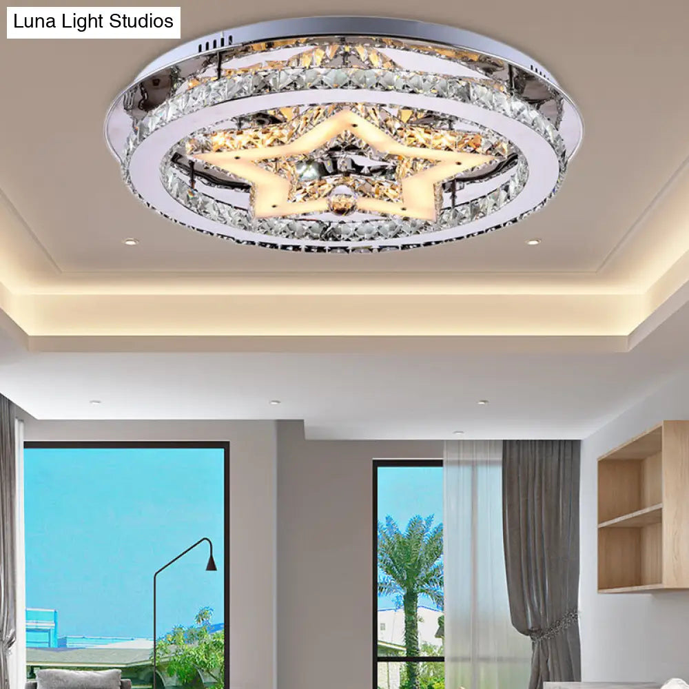 Contemporary Star Semi Flush Pendant Light With Clear Crystal Shade - Led Ceiling Lighting In Chrome