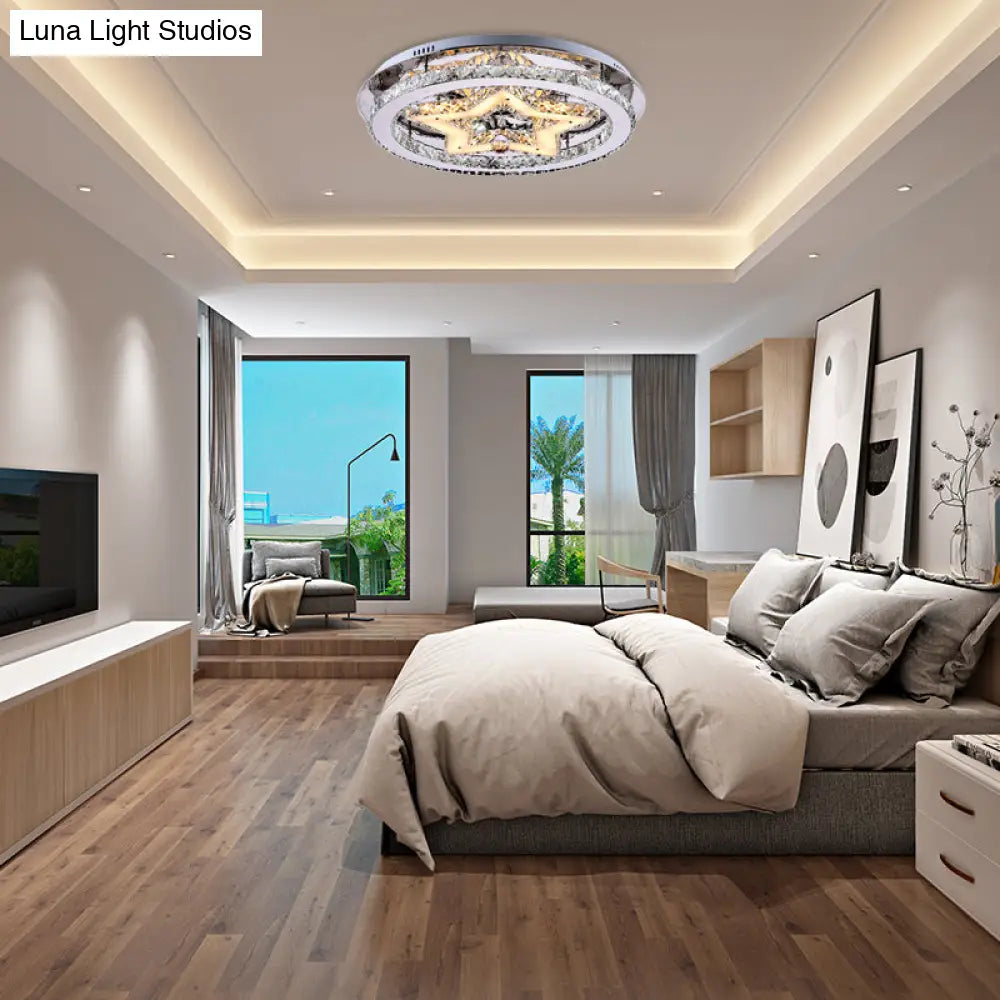 Contemporary Star Semi Flush Pendant Light With Clear Crystal Shade - Led Ceiling Lighting In