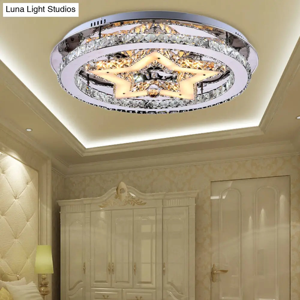 Contemporary Star Semi Flush Pendant Light With Clear Crystal Shade - Led Ceiling Lighting In Chrome