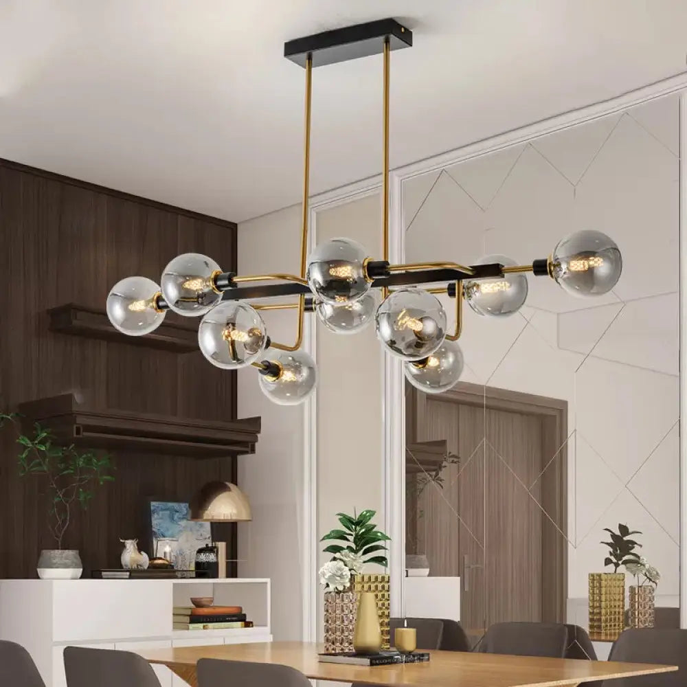 Contemporary Starburst Chandelier: 10-Light Amber/Smoke Gray/Cream Glass Hanging Lamp Smoke Gray