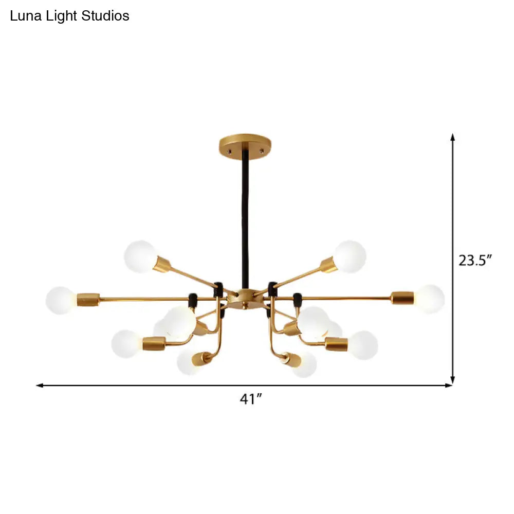 Contemporary Starburst Chandelier: Metal Ceiling Light For Bedroom With Gold Arm - 6/12/16 Lights