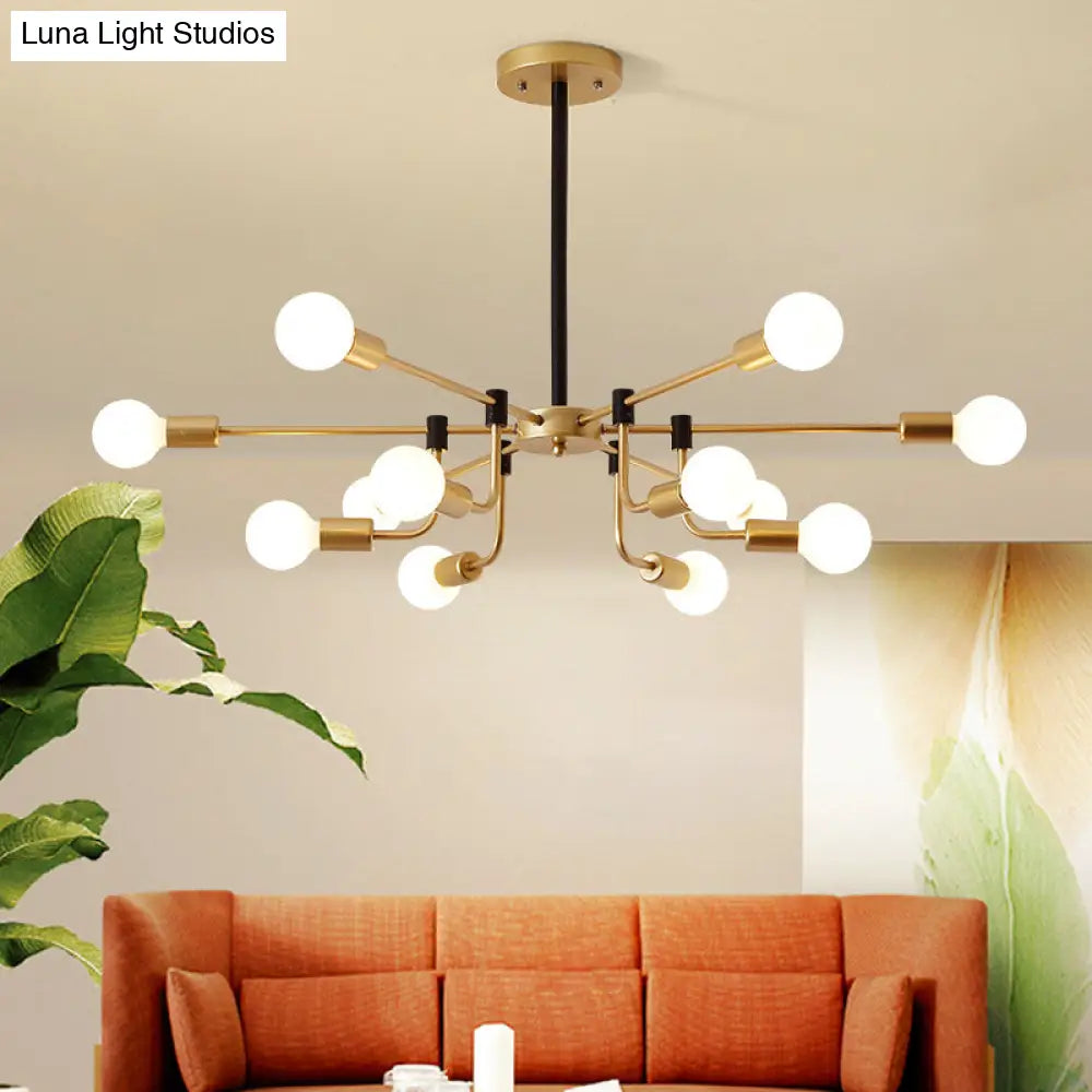 Contemporary Starburst Chandelier: Metal Ceiling Light For Bedroom With Gold Arm - 6/12/16 Lights