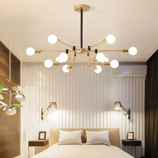 Contemporary Starburst Chandelier: Metal Ceiling Light For Bedroom With Gold Arm - 6/12/16 Lights 12