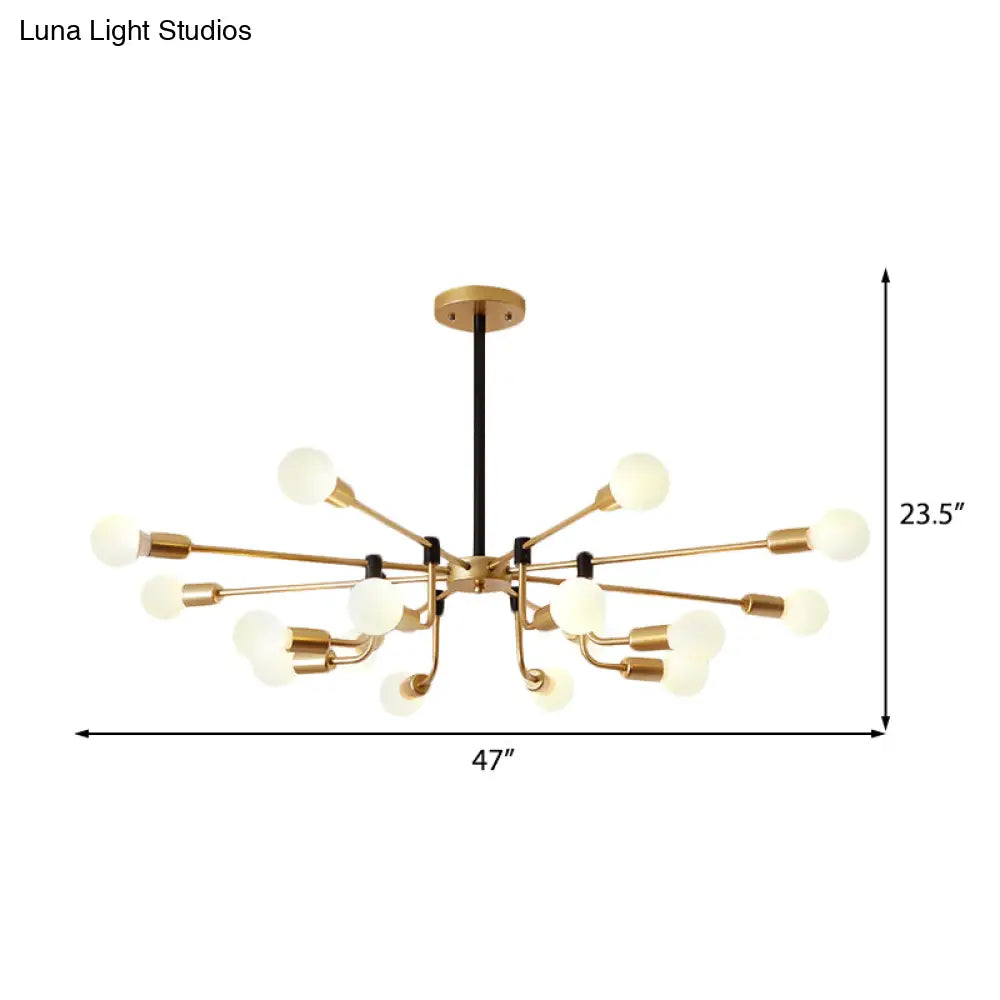 Contemporary Starburst Chandelier: Metal Ceiling Light For Bedroom With Gold Arm - 6/12/16 Lights