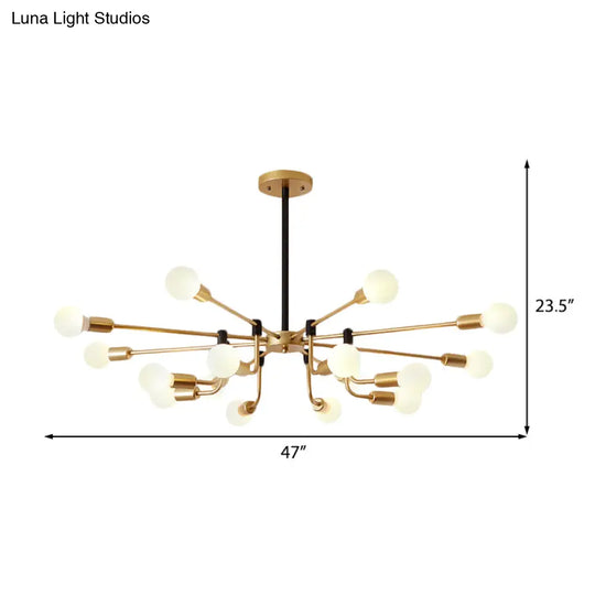 Contemporary Starburst Chandelier: Metal Ceiling Light For Bedroom With Gold Arm - 6/12/16 Lights