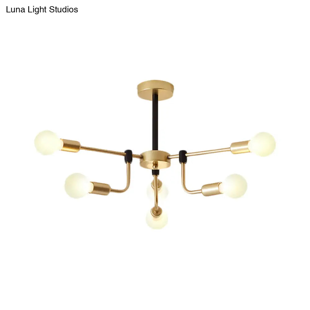 Contemporary Starburst Chandelier: Metal Ceiling Light For Bedroom With Gold Arm - 6/12/16 Lights