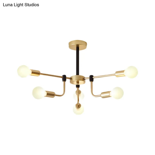 Contemporary Starburst Chandelier: Metal Ceiling Light For Bedroom With Gold Arm - 6/12/16 Lights