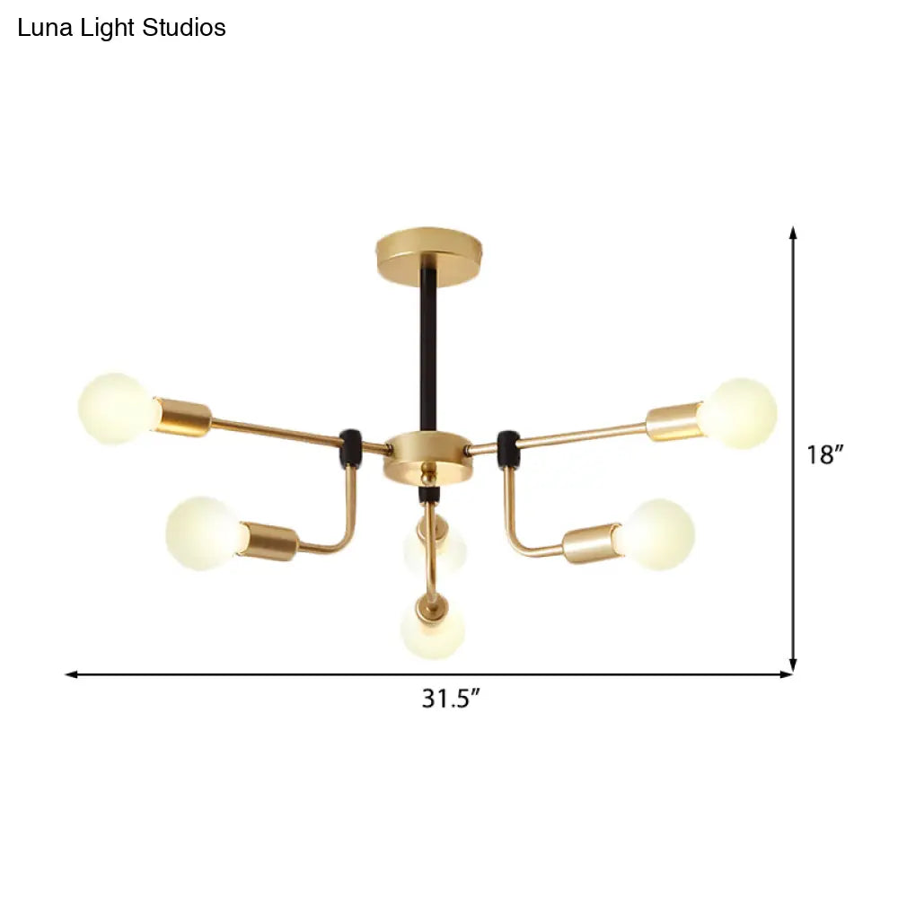 Contemporary Starburst Chandelier: Metal Ceiling Light For Bedroom With Gold Arm - 6/12/16 Lights