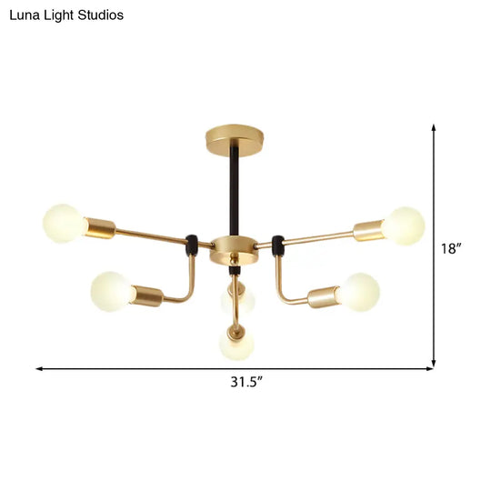 Contemporary Starburst Chandelier: Metal Ceiling Light For Bedroom With Gold Arm - 6/12/16 Lights