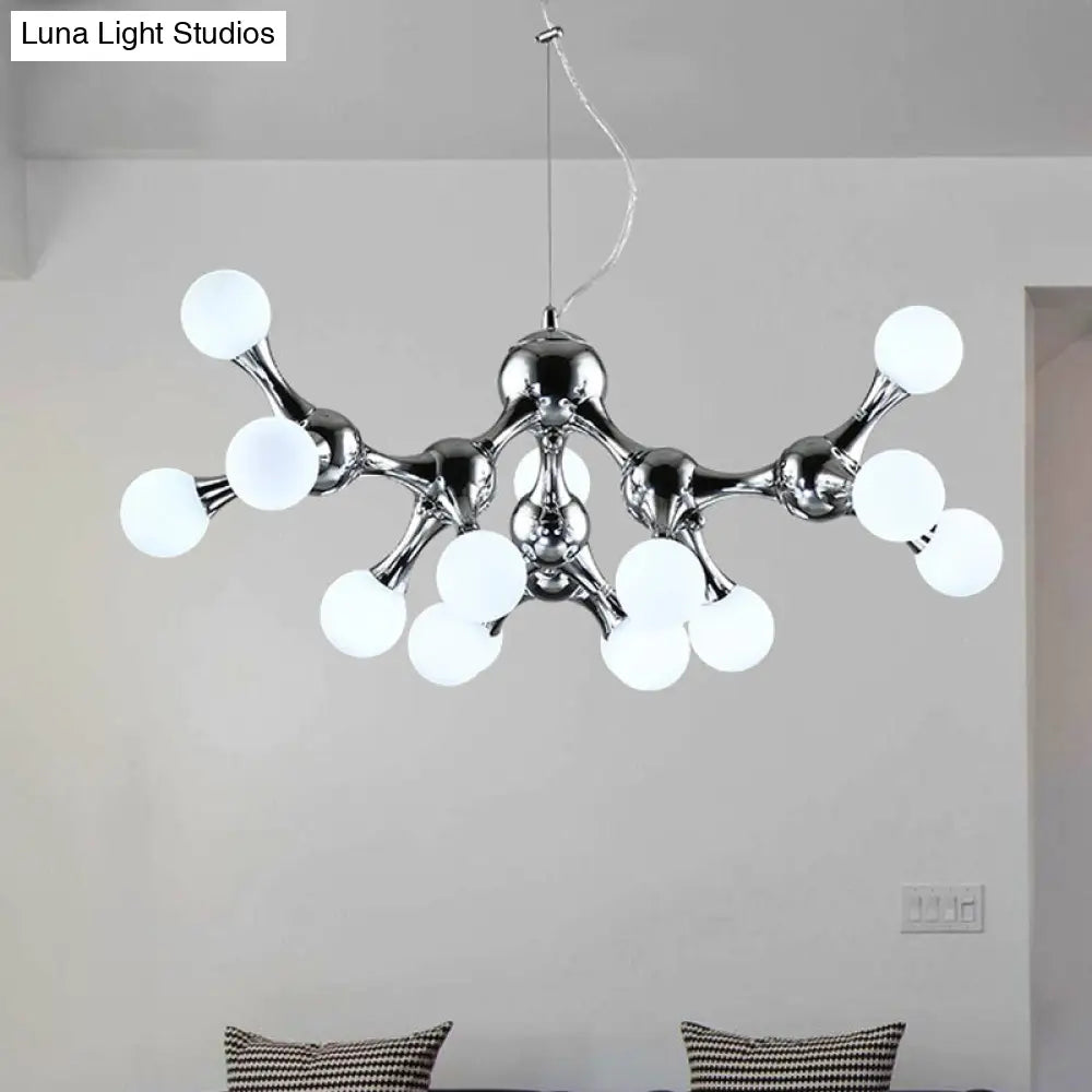 Contemporary Chrome Metal Chandelier With Molecular Shade And Multi Light Design