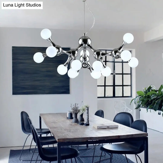 Contemporary Chrome Metal Chandelier With Molecular Shade And Multi Light Design