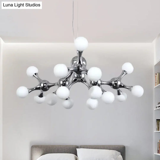 Contemporary Starburst Metal Chandelier With White Glass Shade - Chrome Finish