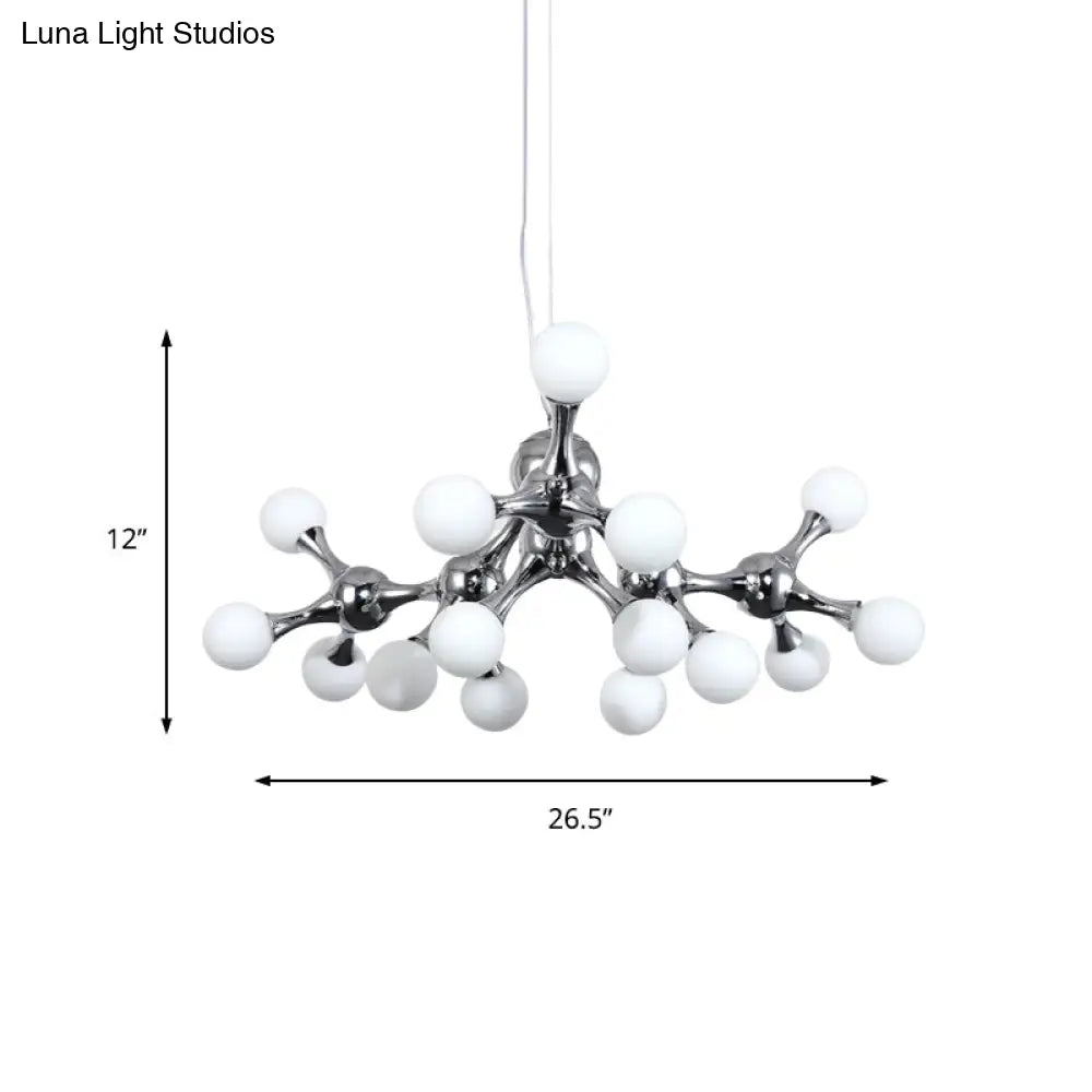 Contemporary Starburst Metal Chandelier With White Glass Shade - Chrome Finish