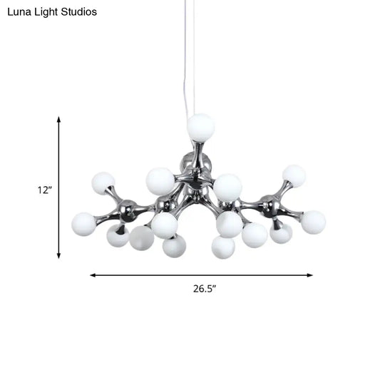 Contemporary Starburst Metal Chandelier With White Glass Shade - Chrome Finish