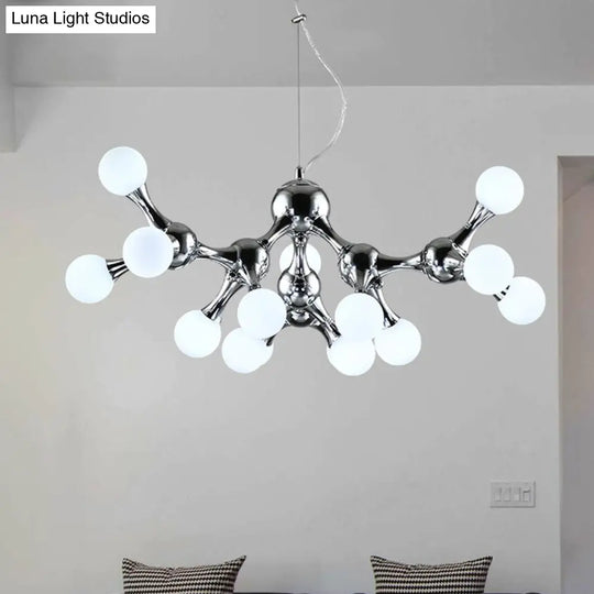 Contemporary Starburst Metal Chandelier With White Glass Shade - Chrome Finish