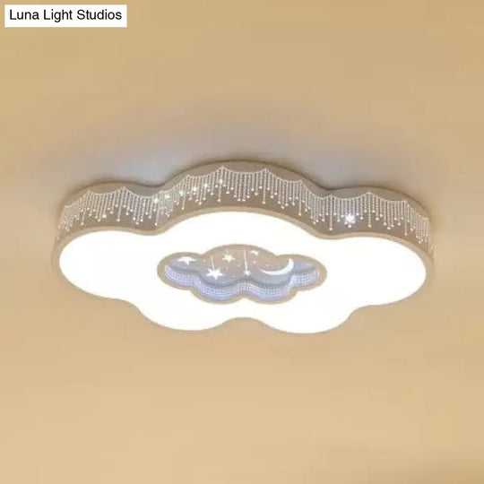 Contemporary Starry Flush Ceiling Light With Cloud Acrylic Accent In White - Ideal For Study Room /