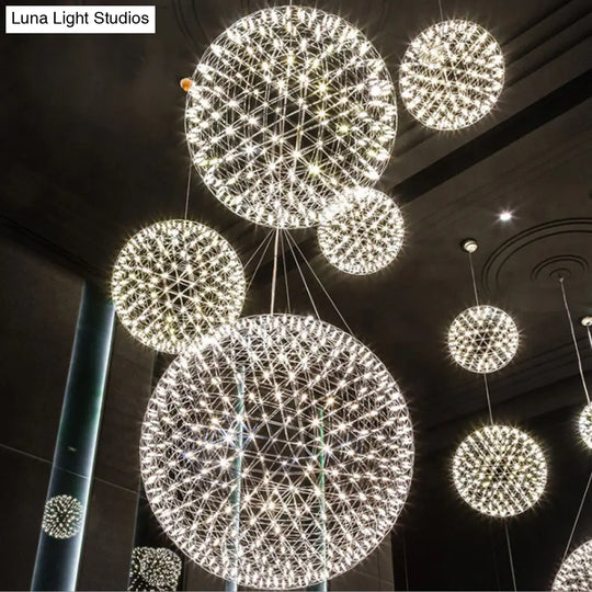 Contemporary Steel Firework Chandelier With Led Chrome Ceiling Lamp - Orbit Shade 8/12 Dia