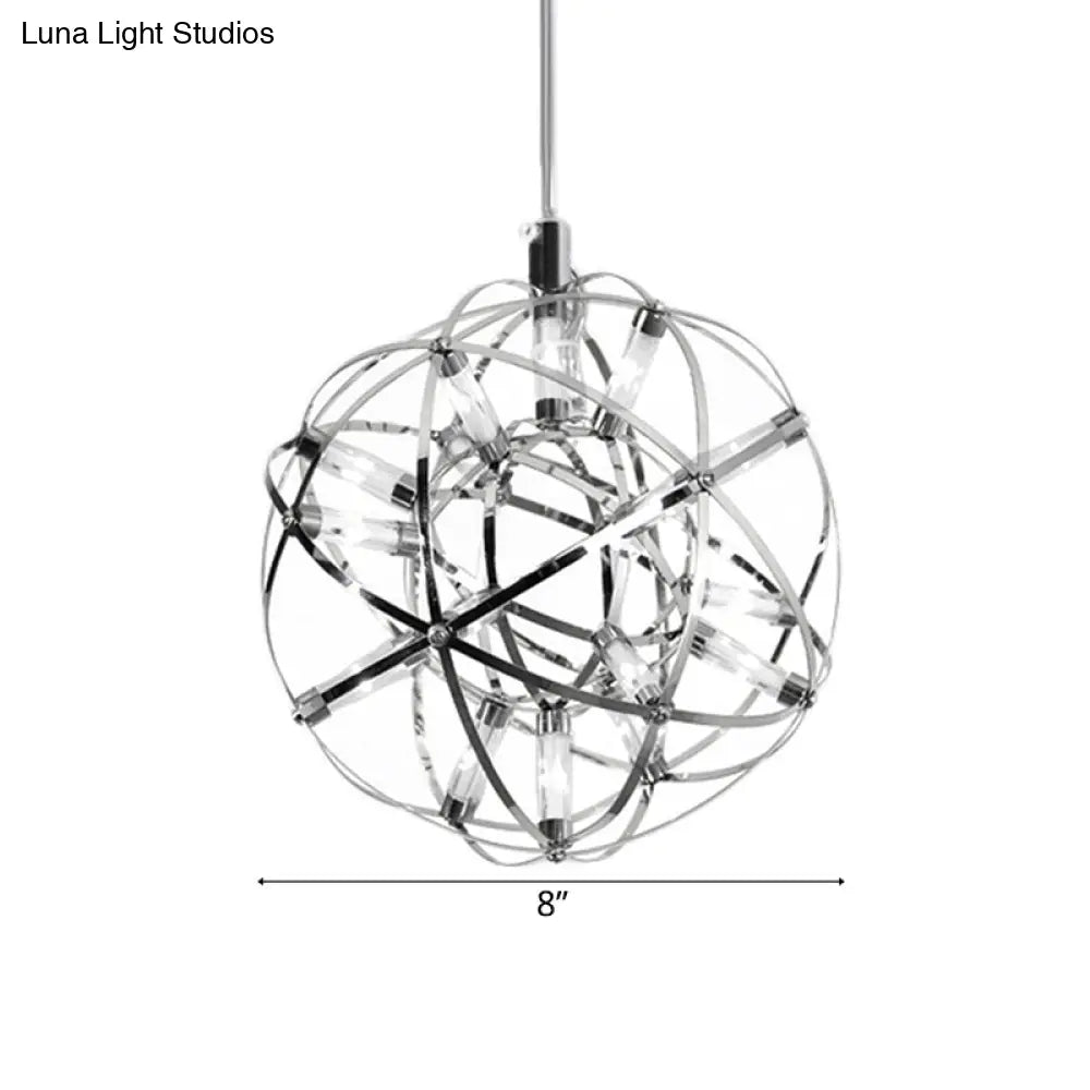 Contemporary Steel Firework Chandelier With Led Chrome Ceiling Lamp - Orbit Shade 8/12 Dia