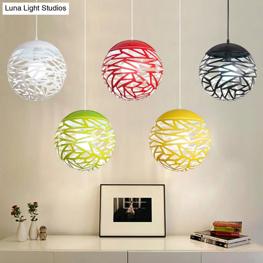 Contemporary Stenciled Metal Shade Pendant Light - 8/12 W Black/White