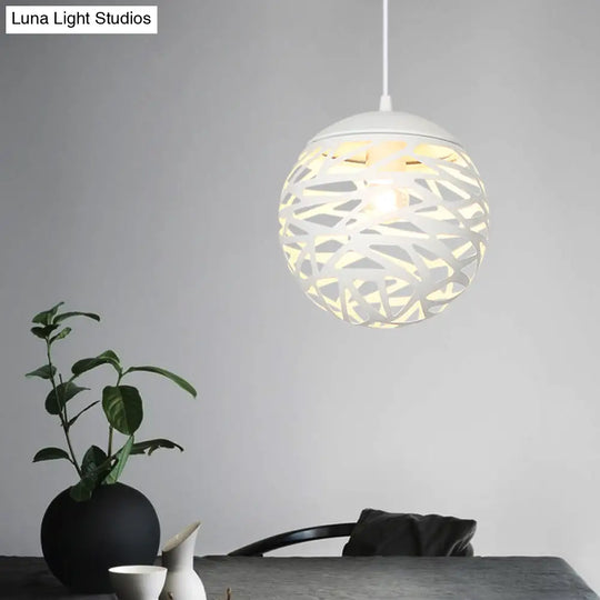 Contemporary Stenciled Metal Shade Pendant Light - 1 Black/White 8’/12’ W Ideal For Dining Areas