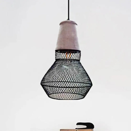 Contemporary Stone Cone Pendant Lamp - Hanging Ceiling Light With Wire-Cage Shade (1 Light) For