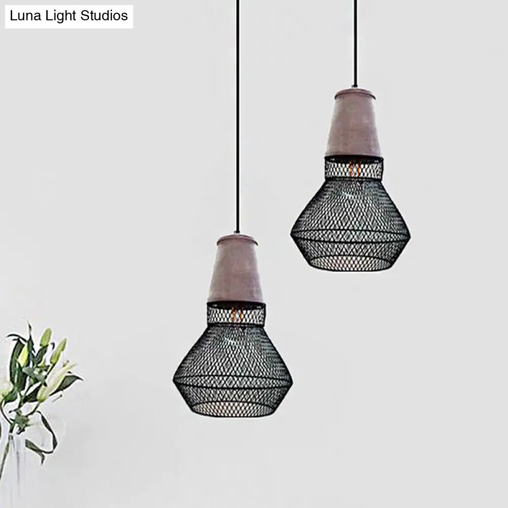 Contemporary Stone Cone Pendant Lamp - Hanging Ceiling Light With Wire-Cage Shade (1 Light) For