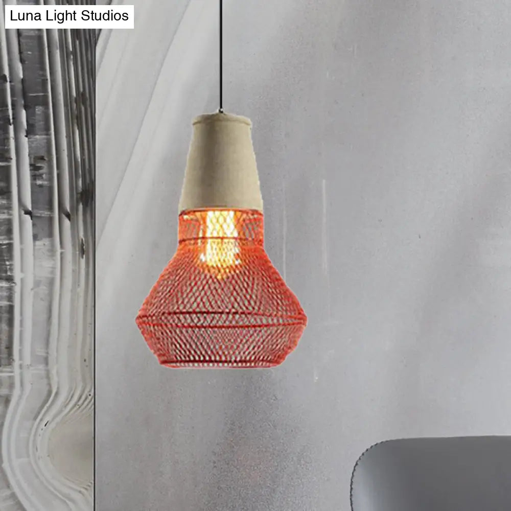 Contemporary Stone Cone Pendant Lamp - Hanging Ceiling Light With Wire-Cage Shade (1 Light) For