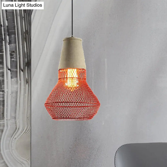 Contemporary Stone Cone Pendant Lamp - Hanging Ceiling Light With Wire-Cage Shade (1 Light) For