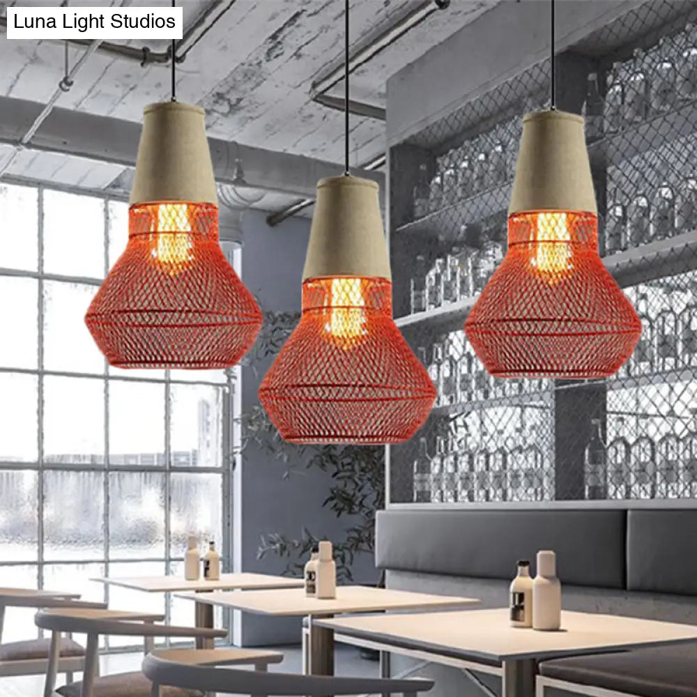 Contemporary Stone Cone Pendant Lamp - Hanging Ceiling Light With Wire-Cage Shade (1 Light) For