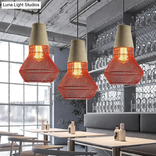 Contemporary Stone Cone Pendant Lamp - Hanging Ceiling Light With Wire-Cage Shade (1 Light) For