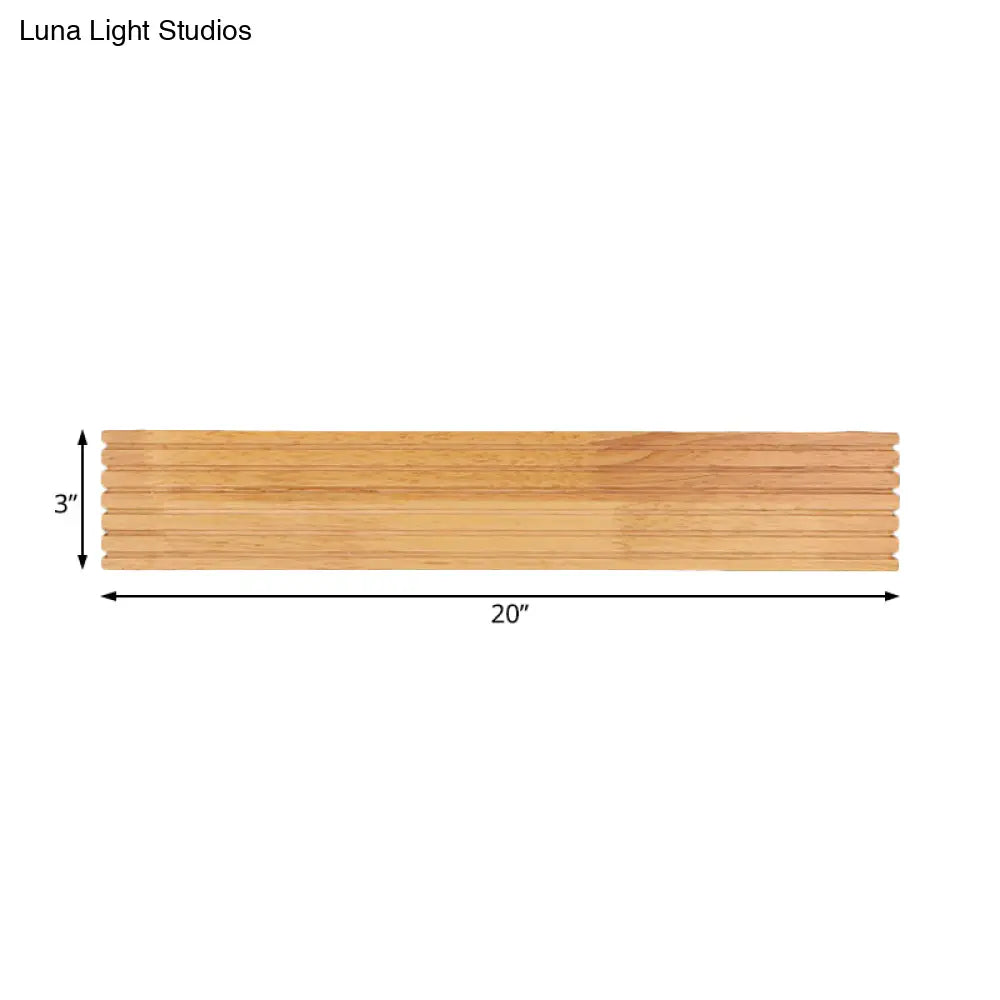 Contemporary Striped Wooden Bedroom Wall Sconce - Wide 1-Head Led Up/Down Light Fixture Beige