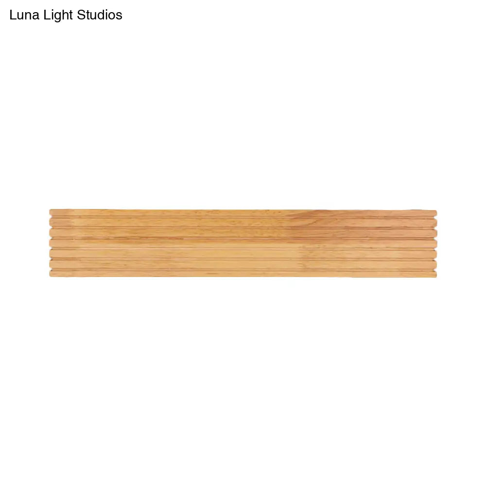 Contemporary Striped Wooden Bedroom Wall Sconce - Wide 1-Head Led Up/Down Light Fixture Beige