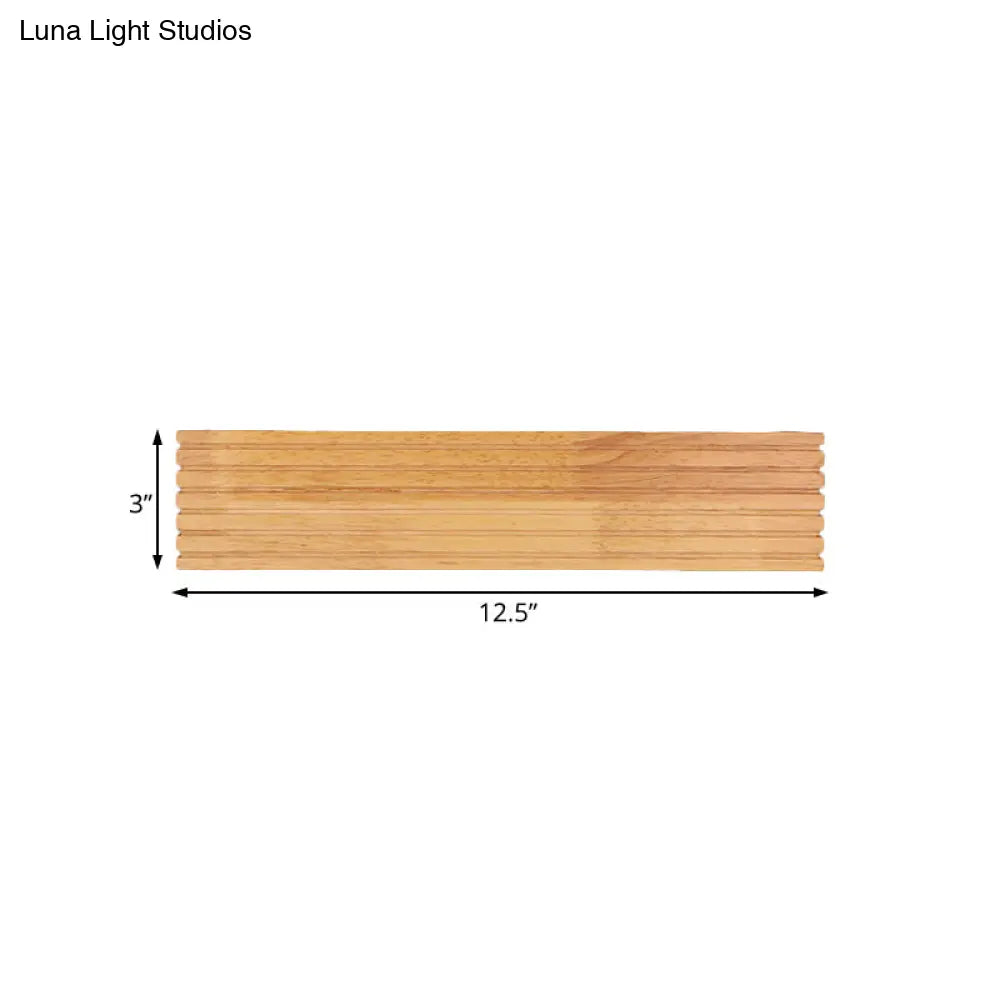 Contemporary Striped Wooden Bedroom Wall Sconce - Wide 1-Head Led Up/Down Light Fixture Beige