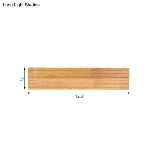 Contemporary Striped Wooden Bedroom Wall Sconce - Wide 1-Head Led Up/Down Light Fixture Beige