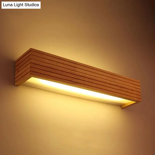 Contemporary Striped Wooden Bedroom Wall Sconce - Wide 1-Head Led Up/Down Light Fixture Beige