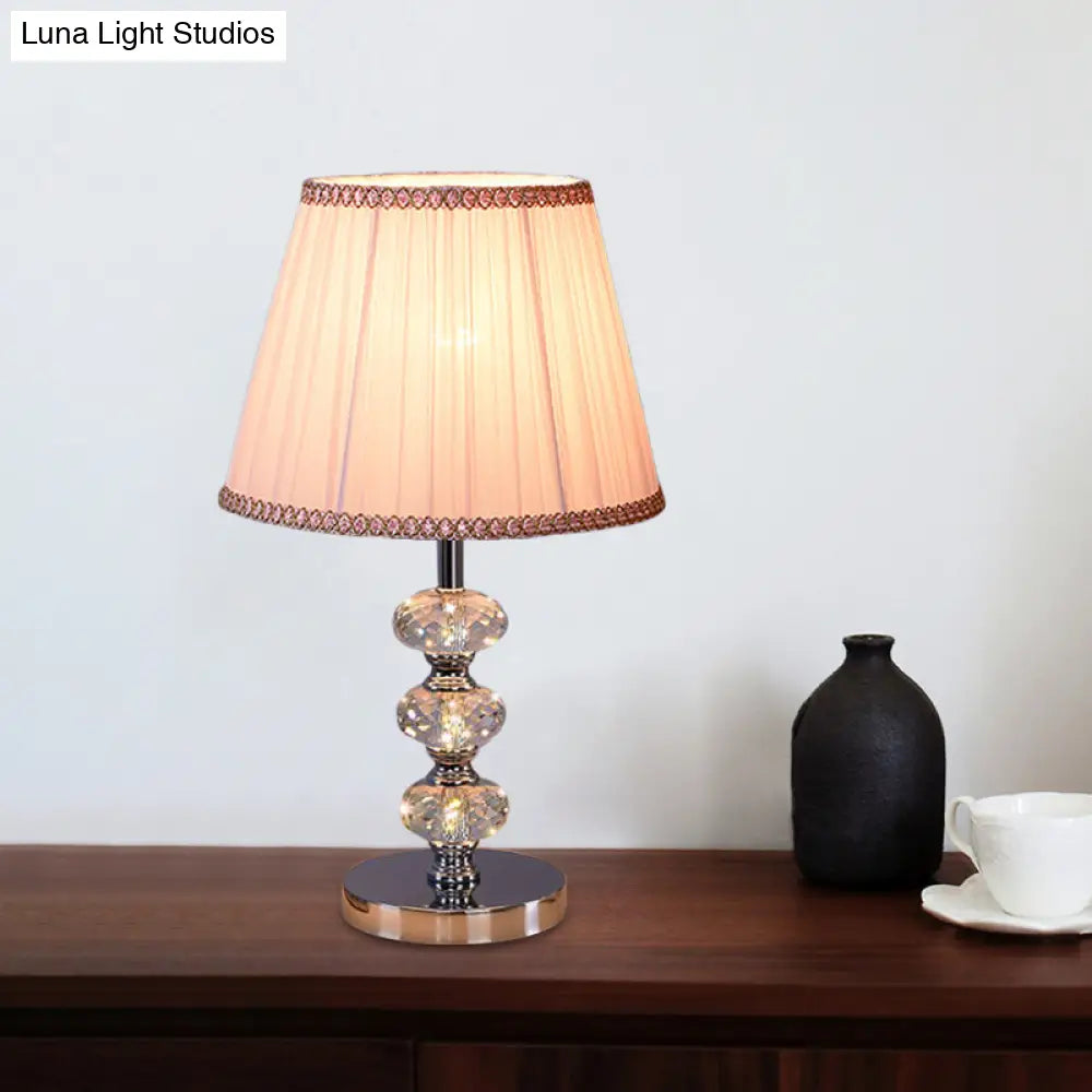 Contemporary Study Light With Crystal Lamp Post - Silver/Beige/Coffee Fabric Shade 1 Head Perfect