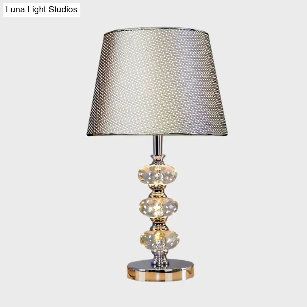 Contemporary Study Light With Crystal Lamp Post - Silver/Beige/Coffee Fabric Shade 1 Head Perfect