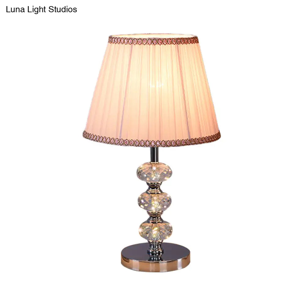 Contemporary Study Light With Crystal Lamp Post - Silver/Beige/Coffee Fabric Shade 1 Head Perfect