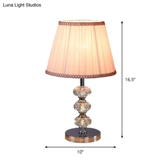 Contemporary Study Light With Crystal Lamp Post - Silver/Beige/Coffee Fabric Shade 1 Head Perfect