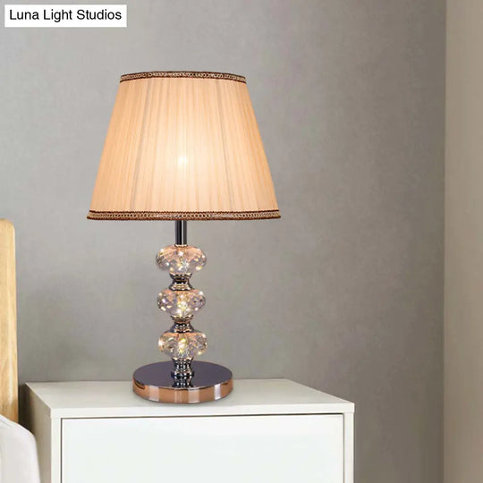 Contemporary Study Light With Crystal Lamp Post - Silver/Beige/Coffee Fabric Shade 1 Head Perfect