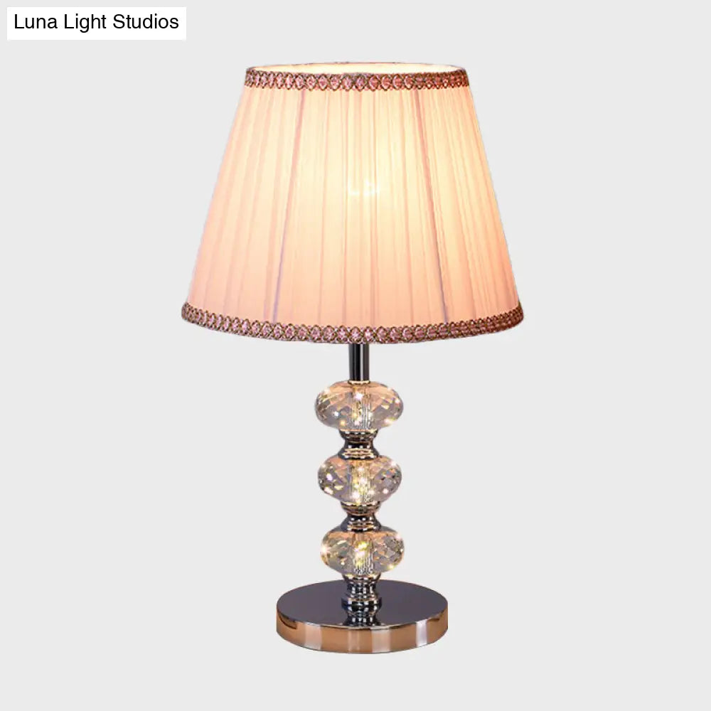 Contemporary Study Light With Crystal Lamp Post - Silver/Beige/Coffee Fabric Shade 1 Head Perfect